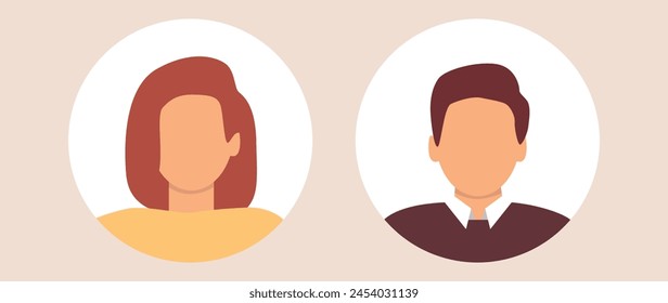 Ilustración plana de Vector. Perfil elegante de una mujer y un hombre. Avatar, perfil de usuario, icono de persona, silueta, imagen de perfil. Adecuado para perfiles de redes sociales, iconos.