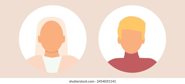 Vector flat illustration. Stylish profile of a woman and a man. Avatar, user profile, person icon, silhouette, profile picture. Suitable for social media profiles, icons.