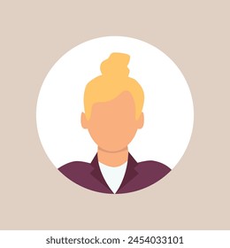 Vector flat illustration. Stylish profile of a woman. Avatar, user profile, person icon, silhouette, profile picture. Suitable for social media profiles, icons, screensavers and as a template.