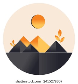 Vector Flat Illustration Of Summer Nature Desert With Mountains. Summer Desert Landscape Vector Illustration.