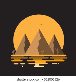 Vector flat illustration of summer nature desert landscape with mountains