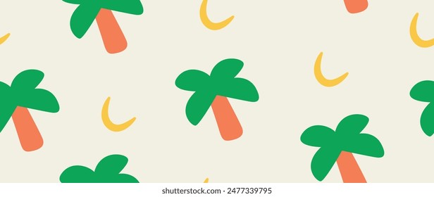 Vector flat illustration. Summer vacation concept. Used as background mockup for banner design. Horizontal seamless posters, wallpapers.