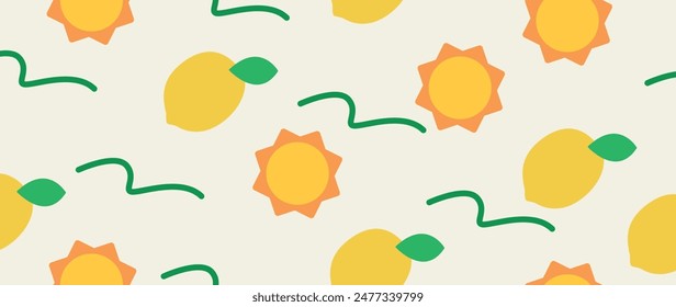 Vector flat illustration. Summer vacation concept. Used as background mockup for banner design. Horizontal seamless posters, wallpapers.