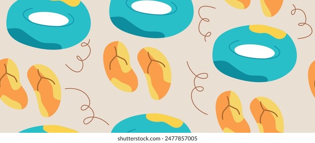 Vector flat illustration. Summer vacation concept. Used as background mockup for banner design. Horizontal seamless posters, wallpapers.