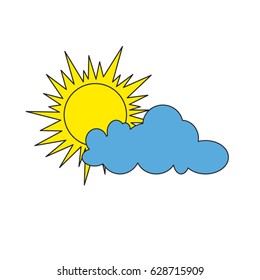 Vector flat illustration of sun and cloud.