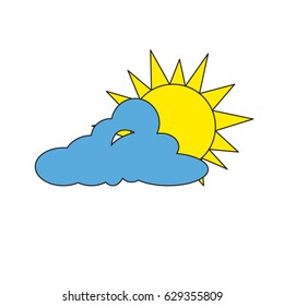Vector flat illustration of sun and cloud.
