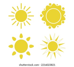 Vector flat illustration. Sun icons. Set of four on a white background.