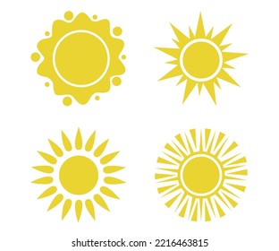 Vector flat illustration. Sun icons. Set of four on a white background.