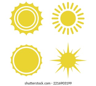 Vector flat illustration. Sun icons. Set of four on a white background.
