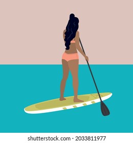 Vector flat illustration sup. Summer sport. 