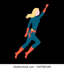 Vector flat illustration. Super hero from comics. Strong woman.