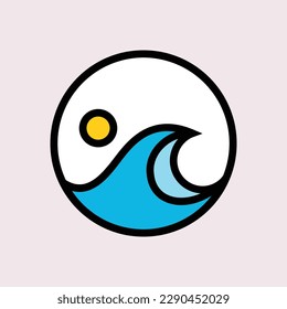 Vector flat illustration surfing theme badge design. For t-shirt prints  posters  stickers and other uses.