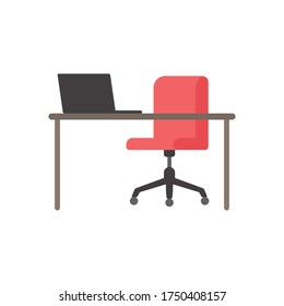 vector flat illustration of a table and a rolling chair.