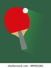 Vector flat illustration of table tennis bat and ball with smooth shadow