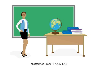 ilustración plana vectorial, enseñanza, profesor en la escuela, educación