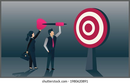 ilustración plana vectorial del objetivo de negocios de Team, colaboración en equipo para alcanzar el objetivo, compañeros de trabajo o compañeros de trabajo