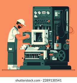 vector flat illustration of Technician engineer machine electrical Worker