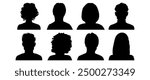 Vector flat illustration. Ten icons. Black silhouette of men and women. Avatar, user profile, person icon, profile picture. Suitable for social media profiles, icons, screensavers and as a template.