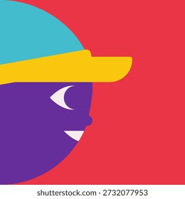 Vektorgrafik mit einem afrikanischen oder südamerikanischen Tennisspieler als Mitglied des Tennissports oder der Weltmeisterschaft. Kopf mit einer Kappe im Profil. Minimalistisch einfaches Konzept, Clipart-Sammlung