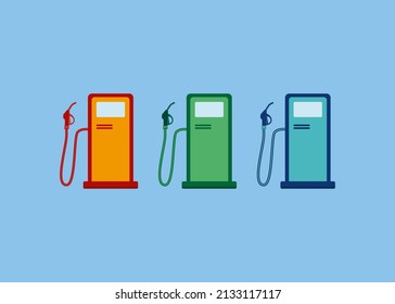 vector flat illustration, three columns of gasoline at a gas station. concept of fuel, oil, gas, energy for transport