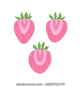 Vector flat illustration of three pink strawberries