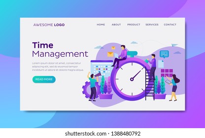 Vector flat illustration of time and schedule management. Organize work flow Landing page template