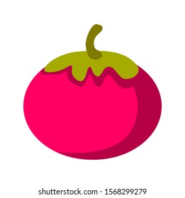 Vector flat illustration tomato. Red raw vegetable on a white background. Design for print, poster, flyer, brochures.