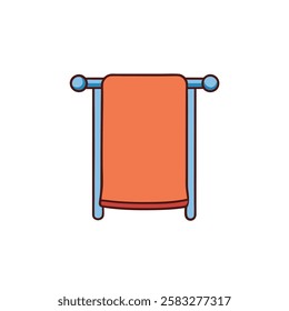 Vector flat illustration of a towel hanging on a rack. Ideal for bathroom, home decor, cleaning, and daily use designs.