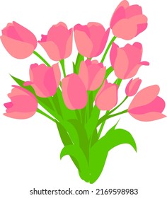 Vector flat illustration of tulips isolated on a white background. Each flower is on a separate layer. Bouquet of tulips