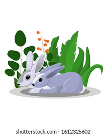 Vector flat illustration. Two cute rabbits.