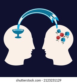 Vector flat illustration of two heads. Psychologist consultation. Friend support. Parental support. Family Support.