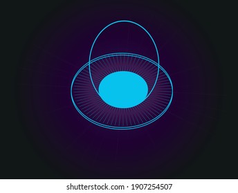 Vector flat illustration. UFO is a beautiful icon or emblem for business, applications or games. Neon image on dark background.