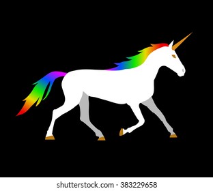 Vector flat illustration of unicorn on black background. Element for design.