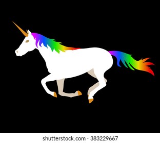 Vector flat illustration of unicorn on black background. Element for design.