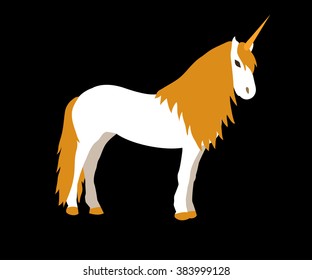 Vector flat illustration of unicorn on black background. Element for design.