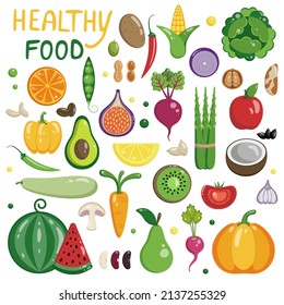 Vector Flat Illustration Variety Vegetables Fruits Stock Vector ...