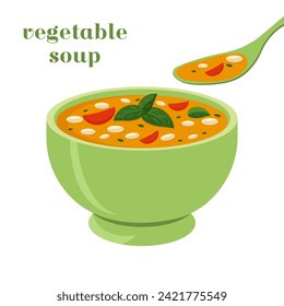 Vector flat illustration of vegetable soup.
