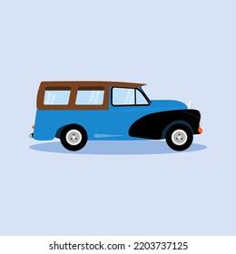 Vector flat illustration: vintage 1960s minibus type share taxi, colloquially known as "Oplet" in Indonesia, especially in the city of Jakarta