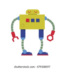 Vector flat illustration vintage toy robot on white background