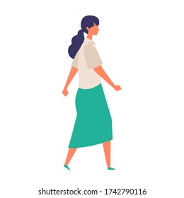 Vector flat illustration of walking woman. Concept for the business and social issues design. Vector illustration in flat style.