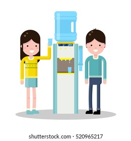 Vector flat illustration with water cooler and bottle. Modern template illustration.