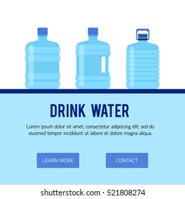 Vector flat illustration with water cooler and bottle. Modern template illustration. Banner or flyer template with with place for text.