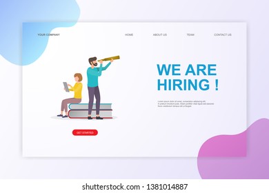 Vector flat illustration with we are hiring word. suitable for template, ui, web, mobile app, poster, landing page - hero images banner, flyer and poster.