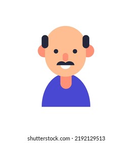 Vector flat illustration for web sites, apps, books, articles. Color illustration adult man with bald head and mustache. Flat avatar for applications 