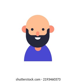 Vector Flat Illustration For Web Sites, Apps, Books, Articles. Color Illustration Of Bearded Man With Bold Head. Flat Avatar For Applications 