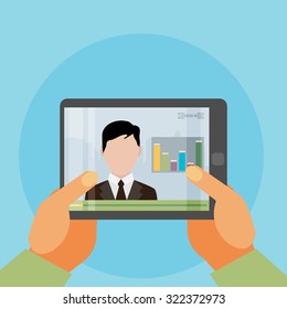 Vector flat illustration of webinar, online conference, lectures and training in internet.