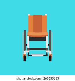 Vector Flat Illustration of a Wheelchair on Blue Background.