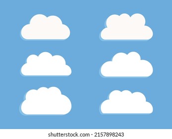 Vector flat illustration. White clouds isolated on a white background. Ideal for books, invitations and wallpapers