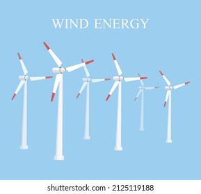 
Ilustración plana vectorial. Fuentes de energía alternativas para los molinos de viento. Energía verde. Molinos de viento.