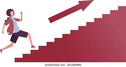 Vector flat illustration of a woman running up the stairs